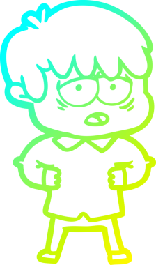 Bir insan tarafından çizilmiş, bitkin bir çocuğun soğuk çizgi çizimi.