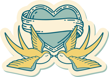 Geleneksel kırlangıç stili dövme çıkartması ve bir insan tarafından çizilmiş sancaklı bir kalp.