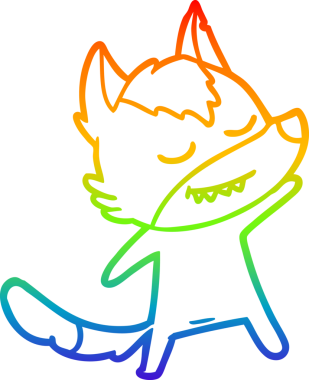 Gökkuşağı gradyan çizgisi. Bir insan tarafından çizilmiş dost bir kurt çizgi filmi.