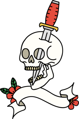 Bir insan tarafından çizilmiş geleneksel bir kafatası dövmesi.