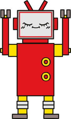 Bir insan tarafından çizilmiş sevimli bir robot karikatürü.