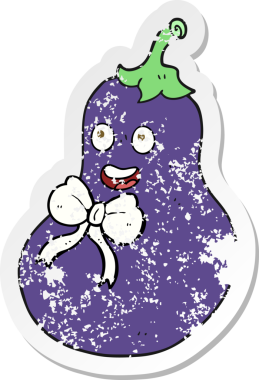 Bir insan tarafından çizilmiş patlıcan çizgi filminin gerilimli etiketi.