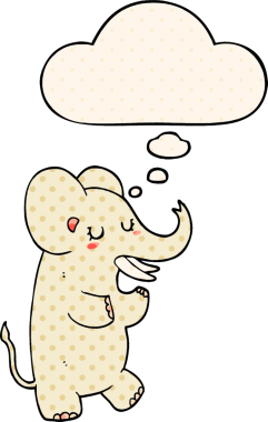 Bir insan tarafından çizilmiş çizgi roman tarzında düşünce baloncuğu olan bir fil.