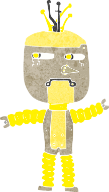 Bir insan tarafından çizilmiş çizgi film sallayan robot.