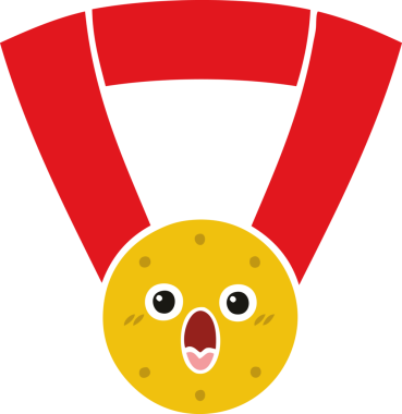 Bir insan tarafından çizilmiş altın madalyanın düz renkli retro karikatürü