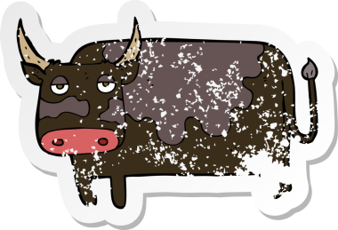 Bir insan tarafından çizilmiş karikatür ineğinin gerilimli çıkartması.