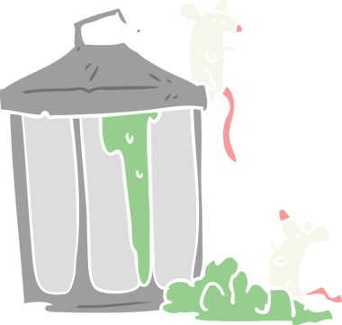 Bir insan tarafından çizilmiş düz renk çizgi film çöp kutusu