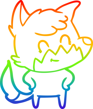 Gökkuşağı gradyan çizgi çizimi bir insan tarafından çizilmiş, dost bir tilki.