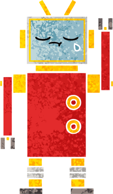 Bir insan tarafından çizilmiş ağlayan bir robotun retro çizim tarzı karikatürü