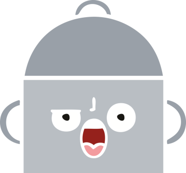 Bir insan tarafından çizilmiş yemek tenceresinin düz renkli retro karikatürü