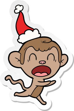 Bir insan tarafından çizilmiş Noel Baba şapkası takan bir maymunun el yazısı.