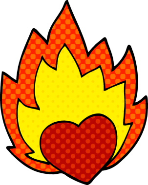 Bir insan tarafından çizilmiş alevli bir kalp.