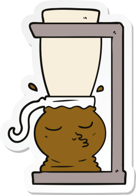 Bir insan tarafından çizilmiş çizgi film filtresi kahve makinesinin çıkartması.