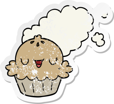 Bir insan tarafından çizilmiş şirin bir karikatür pastasının sıkıntılı çıkartması.