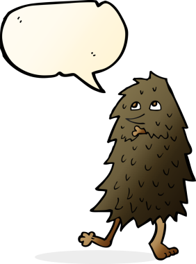 Bir insan tarafından çizilmiş konuşma balonlu çizgi film canavarı.