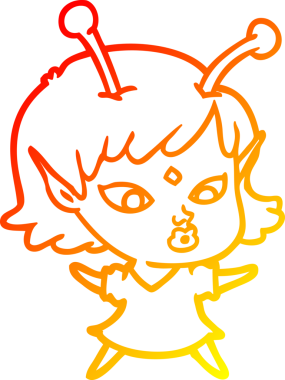 Bir insan tarafından çizilmiş güzel bir uzaylı kız çizgi çizimi.