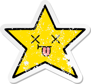 Bir insan tarafından çizilmiş tatlı bir çizgi film yıldızının sıkıntılı çıkartması.