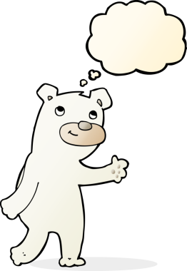 Bir insan tarafından çizilmiş düşünce baloncuklu şirin kutup ayısı.