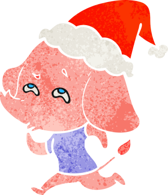 Bir insan tarafından çizilmiş Noel Baba şapkasını hatırlayan bir filin el çizimi karikatürü.