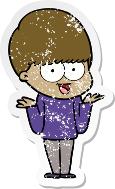 Bir insan tarafından çizilmiş mutlu çizgi film çocuğunun sıkıntılı çıkartması.