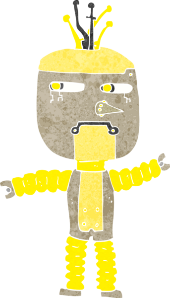 Bir insan tarafından çizilmiş çizgi film sallayan robot.