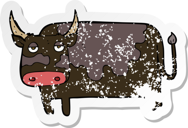 Bir insan tarafından çizilmiş karikatür ineğinin gerilimli çıkartması.