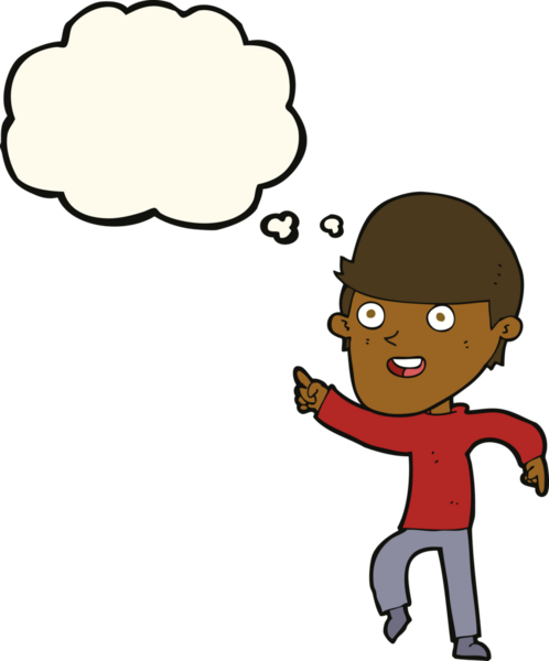 Bir insan tarafından çizilmiş düşünce balonlu mutlu adam çizgi filmi.