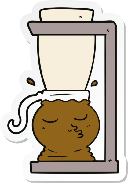 Bir insan tarafından çizilmiş çizgi film filtresi kahve makinesinin çıkartması.