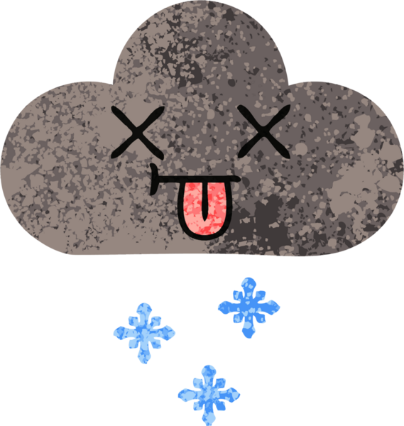 Bir insan tarafından çizilmiş fırtına kar bulutunun retro çizim tarzı karikatürü