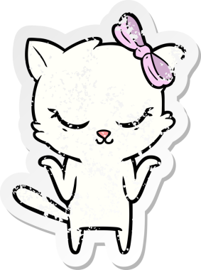 Bir insan tarafından çizilmiş şirin bir çizgi film kedisinin sıkıntılı çıkartması.