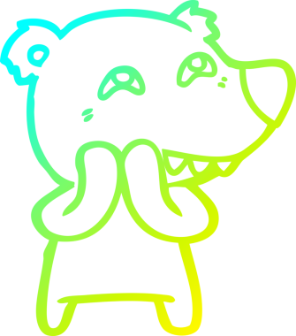 Bir insan tarafından çizilmiş dişleri gösteren çizgi film ayısının soğuk gradyan çizimi