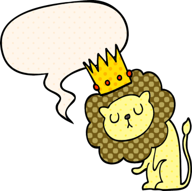 Karikatür aslanı ve konuşma baloncuğu bir insan tarafından çizilmiş çizgi roman tarzı.