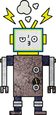 Bir insan tarafından çizilmiş bir robotun retro grunge dokusu