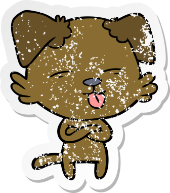 Bir insan tarafından çizilmiş bir köpeğin dertli çıkartması.