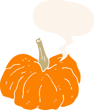 bir insan tarafından çizilmiş, konuşma baloncuklu çizgi film kabağı.