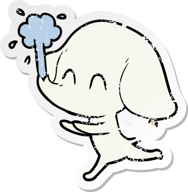 Bir insan tarafından çizilmiş su püskürten şirin bir filin sıkıntılı çıkartması.