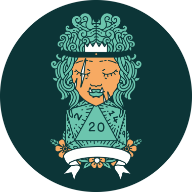 Yarı ork barbar karakter ikonu. Bir insan tarafından çizilmiş doğal 20 zar.