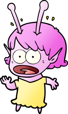 Karikatür, bir insan tarafından çizilen uzaylı kızı şok etti.