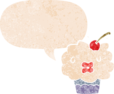 Bir insan tarafından çizilmiş grunge dertli retro desenli konuşma baloncuklu çizgi film keki