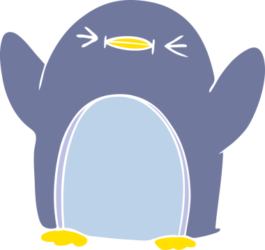 Bir insan tarafından çizilmiş düz renk çizgi film pengueni