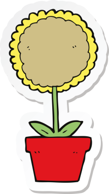 Bir insan tarafından çizilmiş şirin bir karikatür çiçeğinin çıkartması.