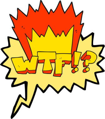 Bir insan tarafından çizilmiş serbest konuşma balonu karikatürü WTF sembolü