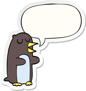 Bir insan tarafından çizilmiş konuşma balonu çıkartmalı penguen çizgi filmi.