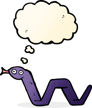 Bir insan tarafından çizilmiş düşünce baloncuklu komik çizgi film yılanı.