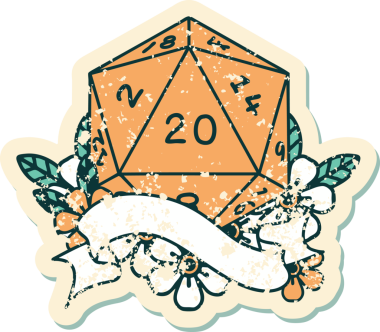 Retro Dövme Biçimi Doğal 20 D20 zar bir insan tarafından çizildi