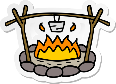 Bir insan tarafından çizilmiş bir kamp alanının el çizimi karikatürü.