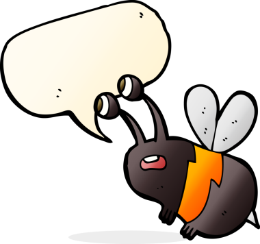 Bir insan tarafından çizilmiş konuşma balonlu karikatür korkmuş arı.