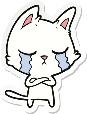 Bir insan tarafından çizilmiş ağlayan çizgi film kedisinin çıkartması.