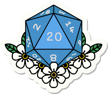 Bir insan tarafından çizilmiş 20 D20 zarının etiketi.