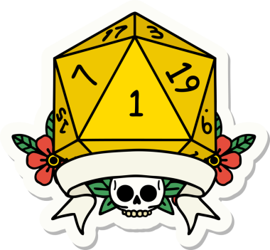 Bir insan tarafından çizilmiş doğal bir d20 zar etiketi.